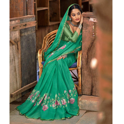 green-casual-wear-floral-printed-chiffon-saree-with-fancy-blouse-127061