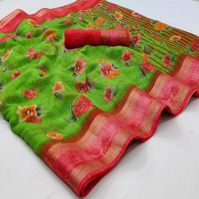 green-casual-wear-floral-printed-cotton-saree-with-woven-border-121803
