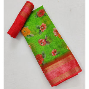 green-casual-wear-floral-printed-cotton-saree-with-woven-border-121803