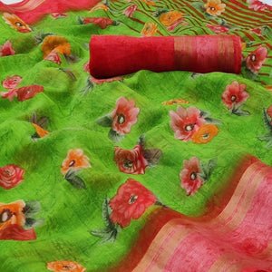green-casual-wear-floral-printed-cotton-saree-with-woven-border-121803