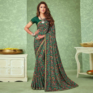green-casual-wear-floral-printed-silk-crepe-saree-with-banarasi-border-131172