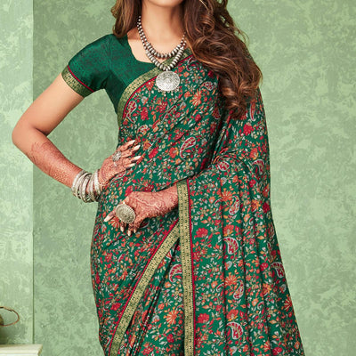 green-casual-wear-floral-printed-silk-crepe-saree-with-banarasi-border-131172