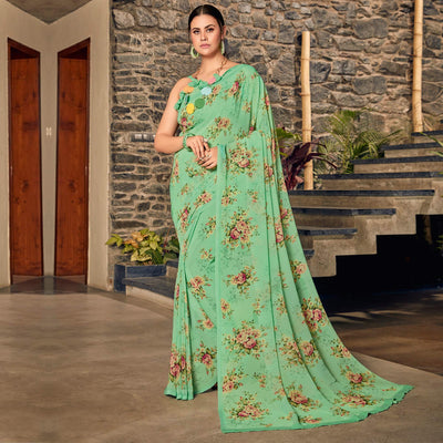 green-casual-wear-floral-printed-viscose-georgette-saree-112468