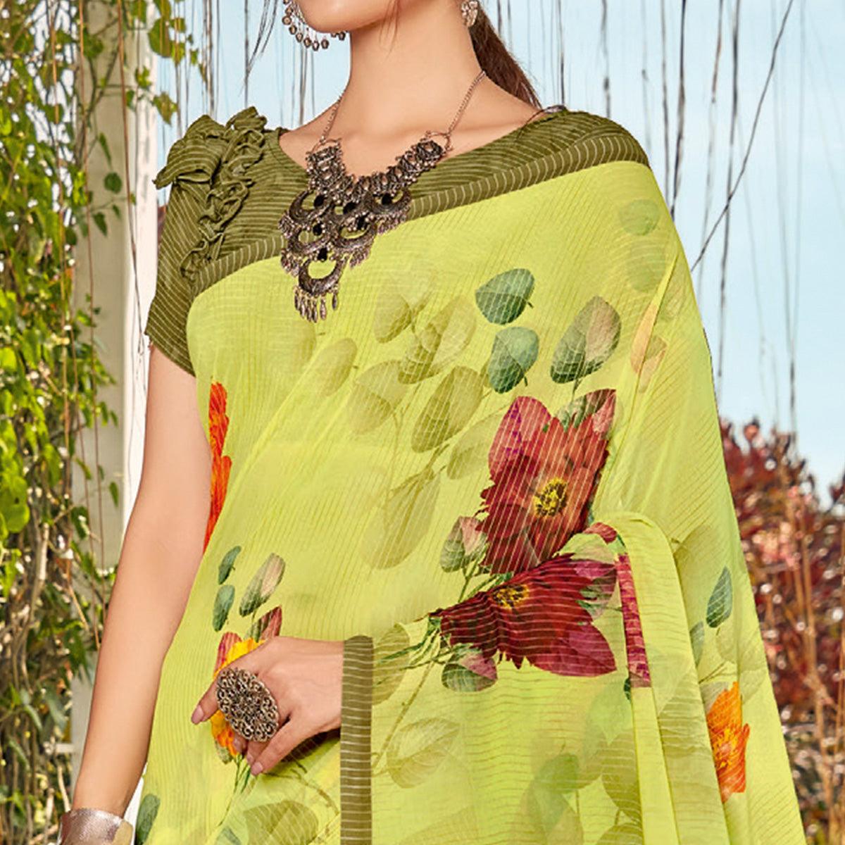 green-casual-wear-floral-printed-viscose-georgette-saree-112471