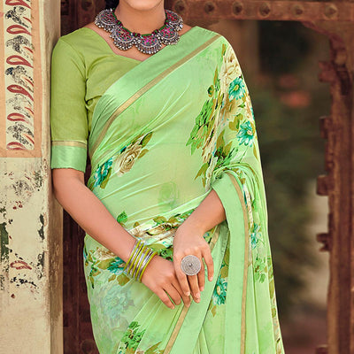 green-casual-wear-floral-printed-georgette-saree-127458