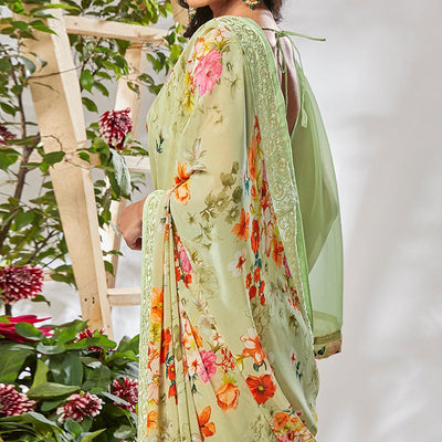 green-casual-wear-floral-printed-georgette-saree-118540