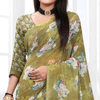 green-casual-wear-floral-printed-georgette-saree-140902