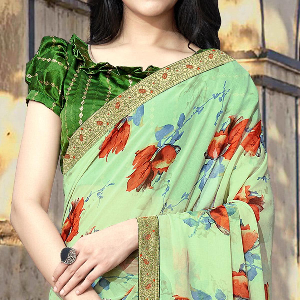 green-casual-wear-floral-printed-georgette-saree-with-lace-border-139684