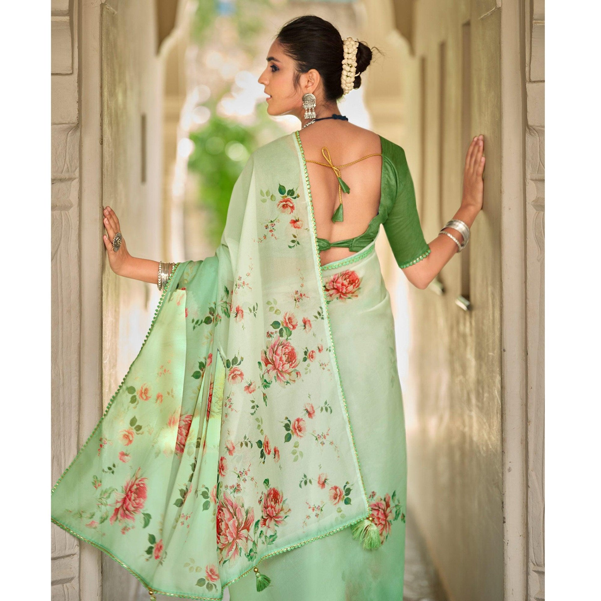 green-casual-wear-floral-printed-heavy-organza-silk-saree-126603