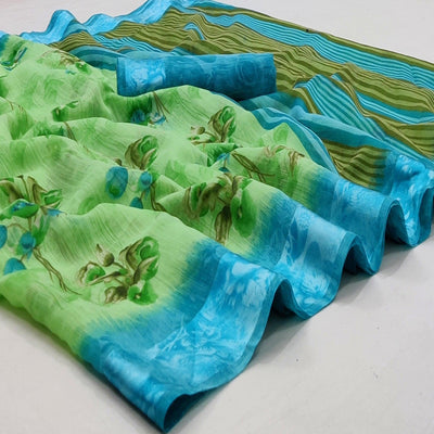 green-casual-wear-floral-printed-linen-satin-saree-137040