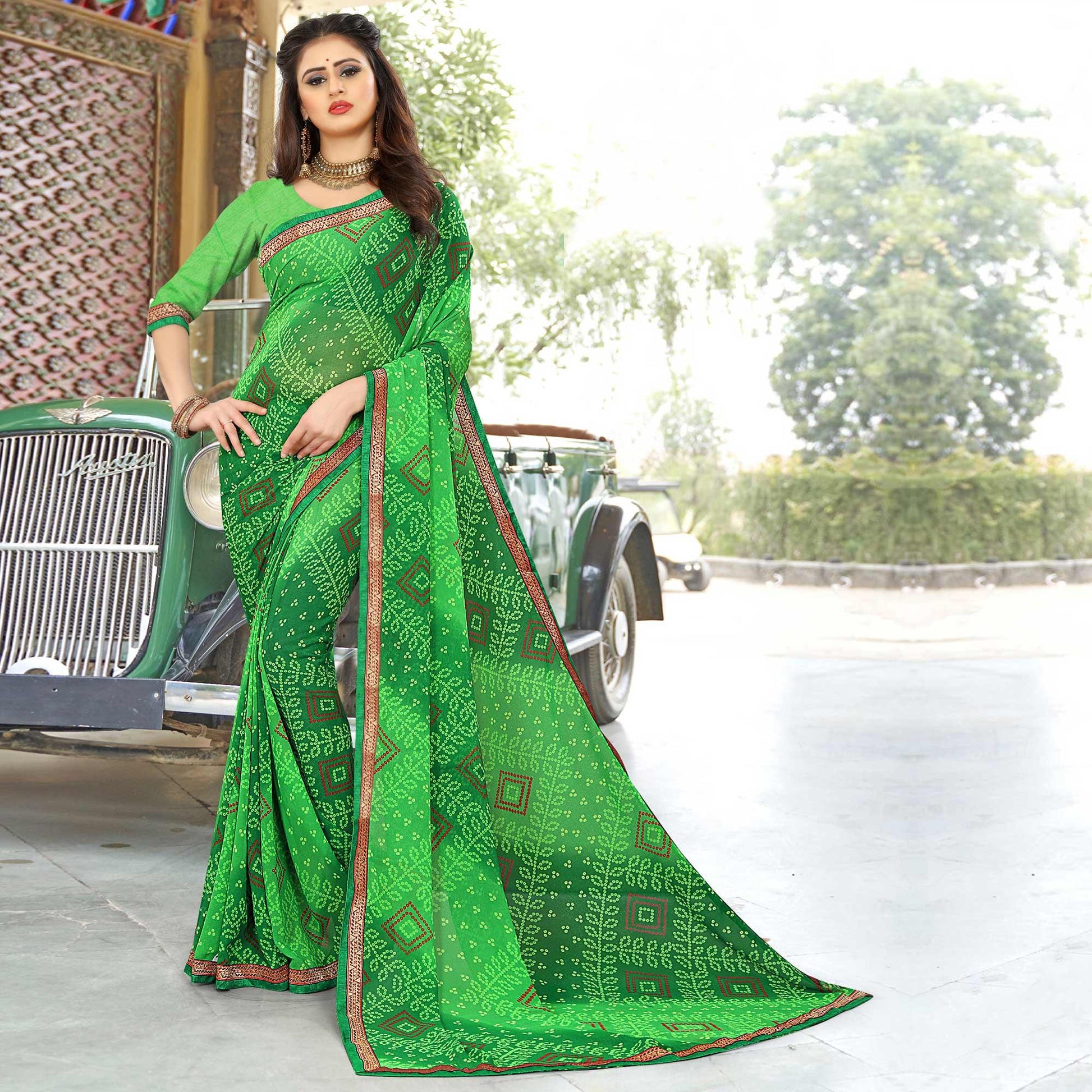 green-casual-wear-floral-printed-soft-georgette-saree-107788