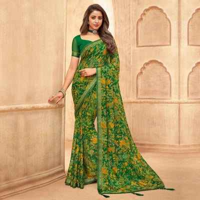 green-casual-wear-floral-printed-with-tassels-chiffon-saree-109122