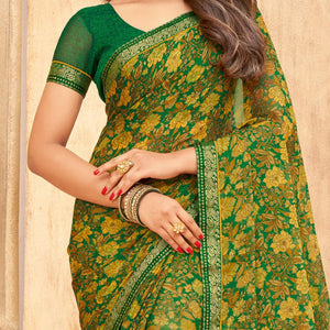 green-casual-wear-floral-printed-with-tassels-chiffon-saree-109126