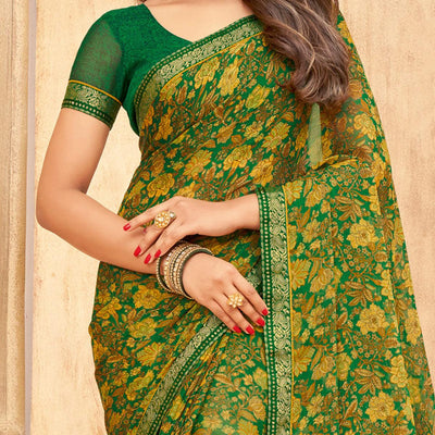 green-casual-wear-floral-printed-with-tassels-chiffon-saree-109126