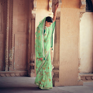 green-casual-wear-floral-printed-with-weaving-sequence-organza-saree-127265