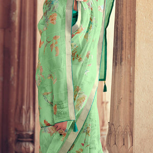 green-casual-wear-floral-printed-with-weaving-sequence-organza-saree-127265