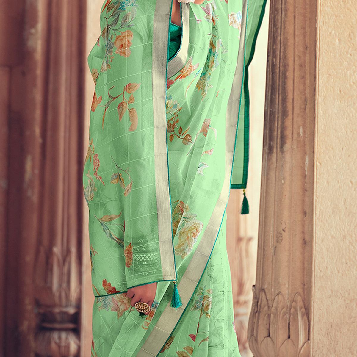 green-casual-wear-floral-printed-with-weaving-sequence-organza-saree-127265