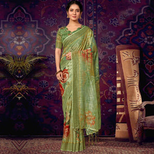 green-casual-wear-floral-soft-cotton-saree-111493