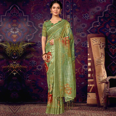 green-casual-wear-floral-soft-cotton-saree-111493