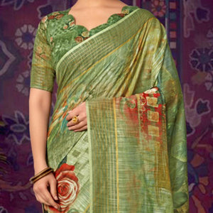 green-casual-wear-floral-soft-cotton-saree-111493