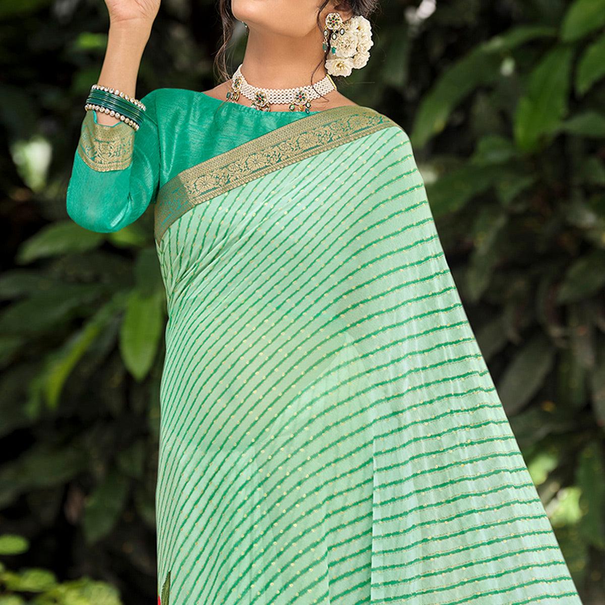 green-casual-wear-floral-with-striped-printed-georgette-saree-127245