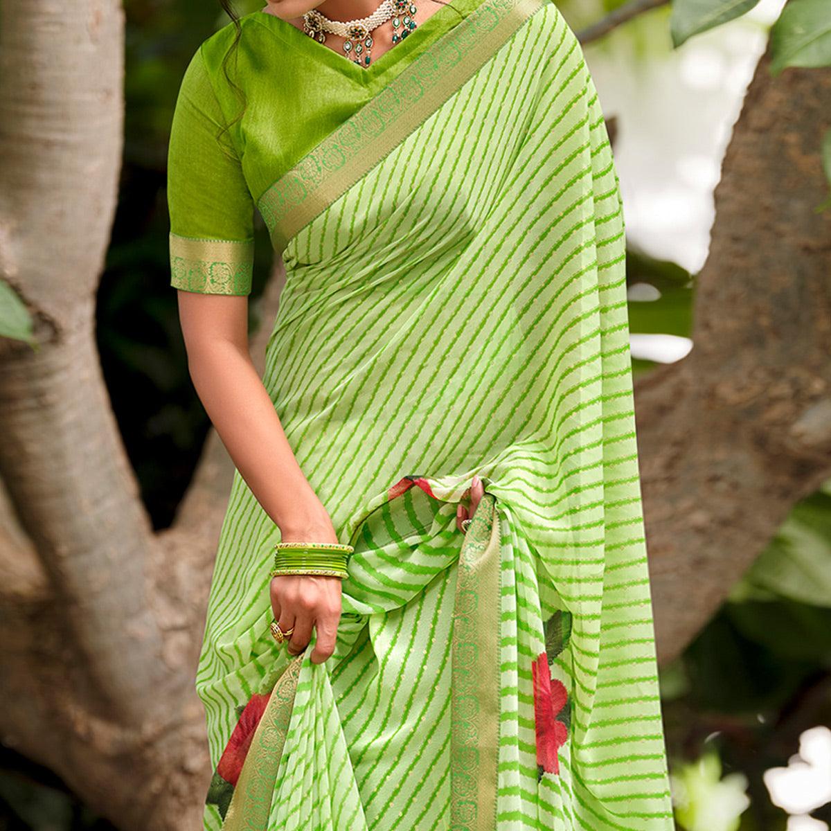 green-casual-wear-floral-with-striped-printed-georgette-saree-127247