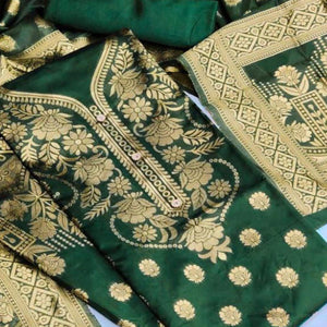 green-casual-wear-floral-woven-jacquard-banarasi-silk-dress-material-130515