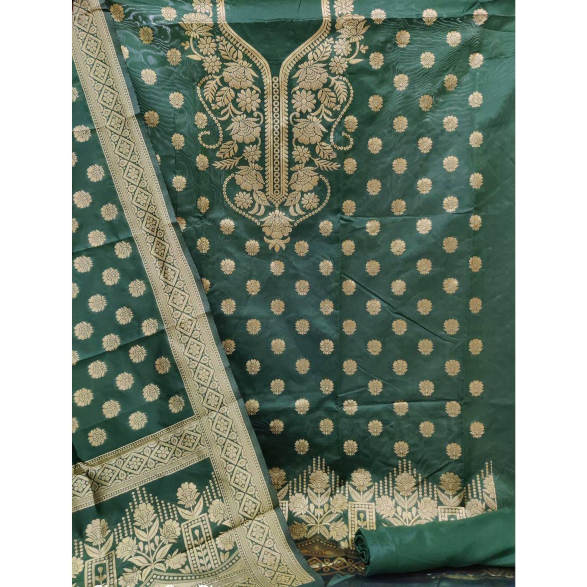 green-casual-wear-floral-woven-jacquard-banarasi-silk-dress-material-130515