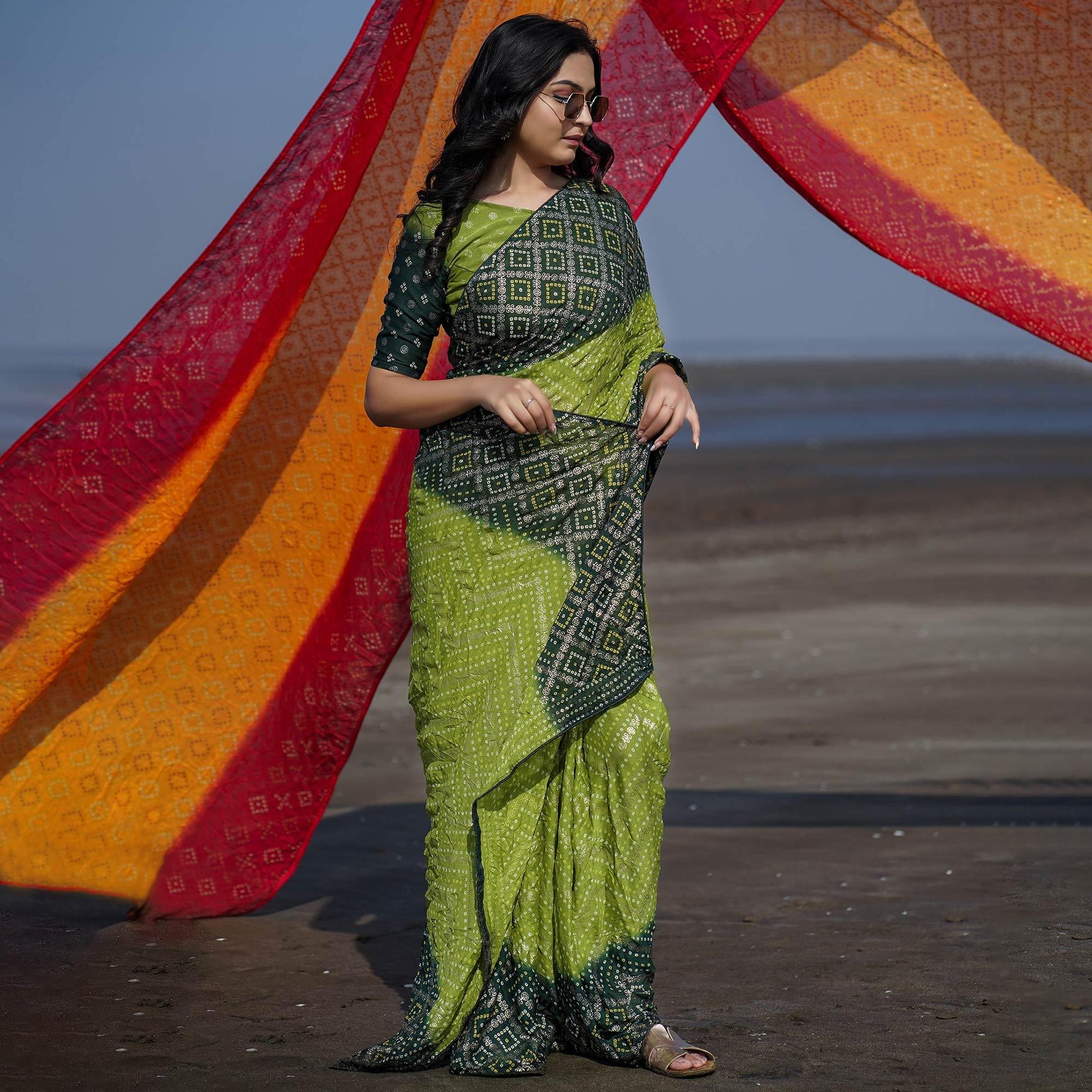 green-casual-wear-foil-printed-moss-saree-135525