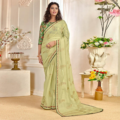 green-casual-wear-foil-printed-pure-chiffon-saree-120679