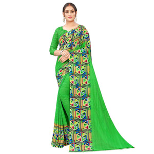 green-casual-wear-geometric-printed-georgette-saree-140920