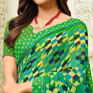 green-casual-wear-geometric-printed-georgette-saree-138952