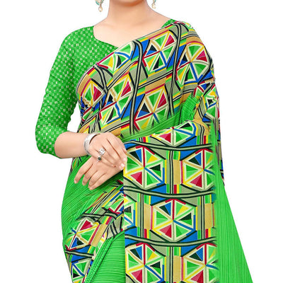 green-casual-wear-geometric-printed-georgette-saree-140920