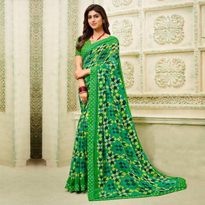 green-casual-wear-geometric-printed-georgette-saree-138952