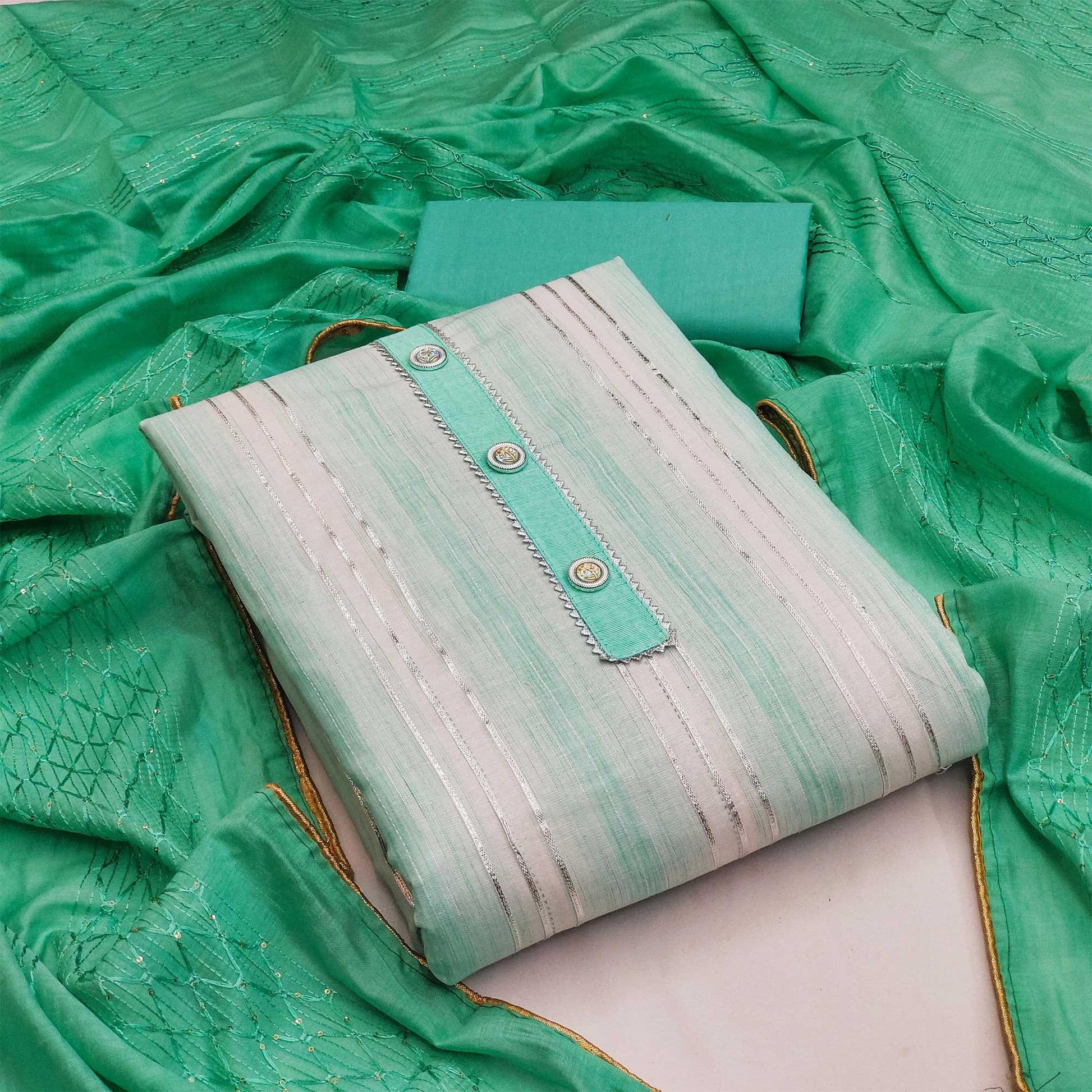 green-casual-wear-gota-patti-work-pure-cotton-dress-material-138625