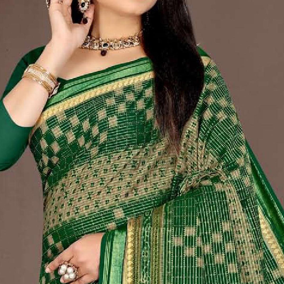 green-casual-wear-ikkat-printed-cotton-silk-saree-139140
