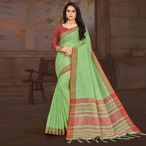 green-casual-wear-jari-border-and-pallu-linen-saree-137865