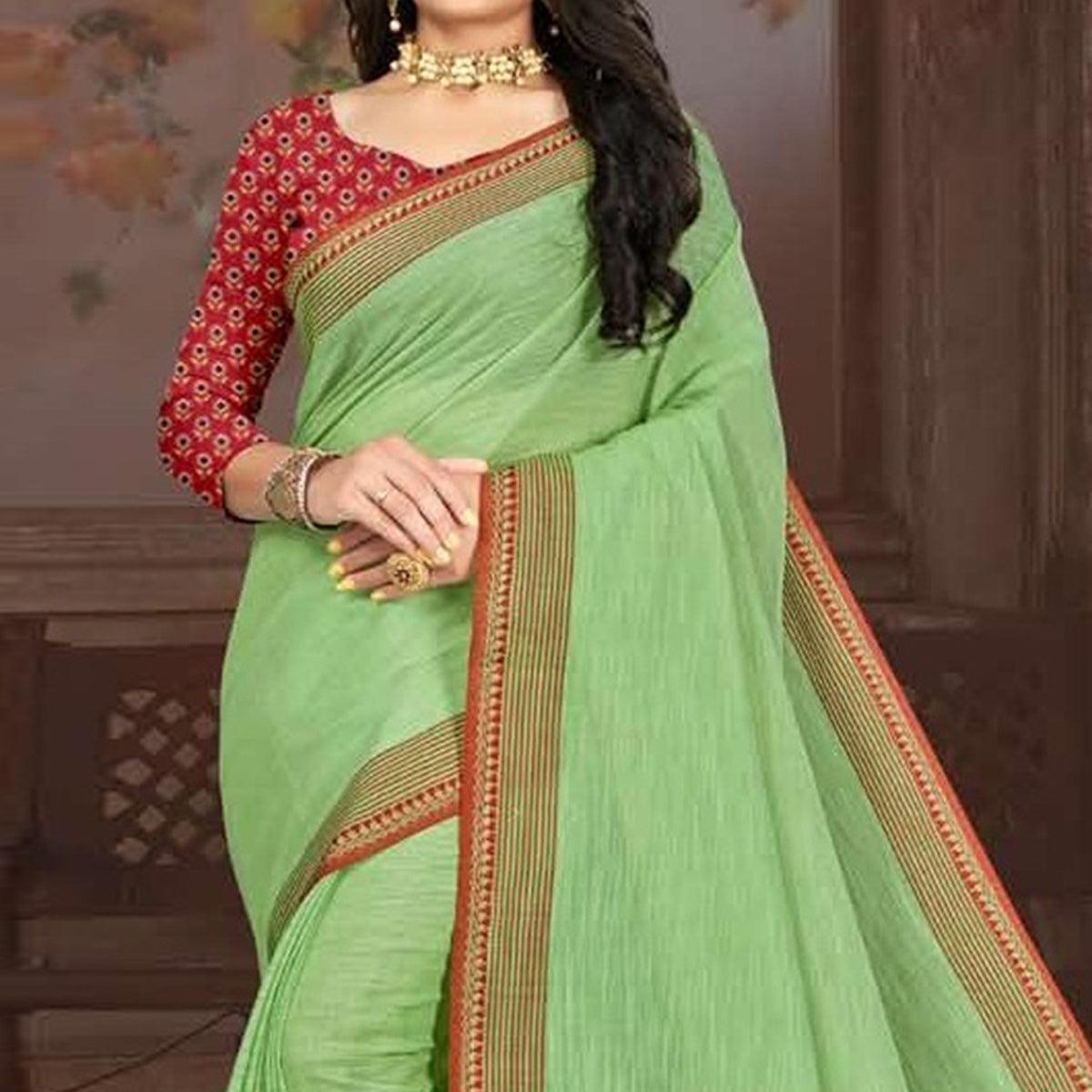 green-casual-wear-jari-border-and-pallu-linen-saree-137865