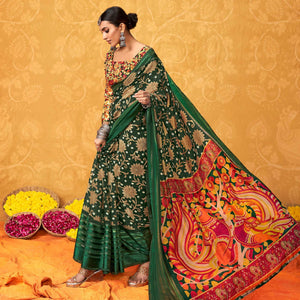green-casual-wear-kalamkari-block-printed-cotton-satin-saree-126560