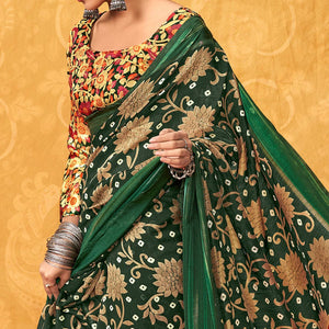 green-casual-wear-kalamkari-block-printed-cotton-satin-saree-126560