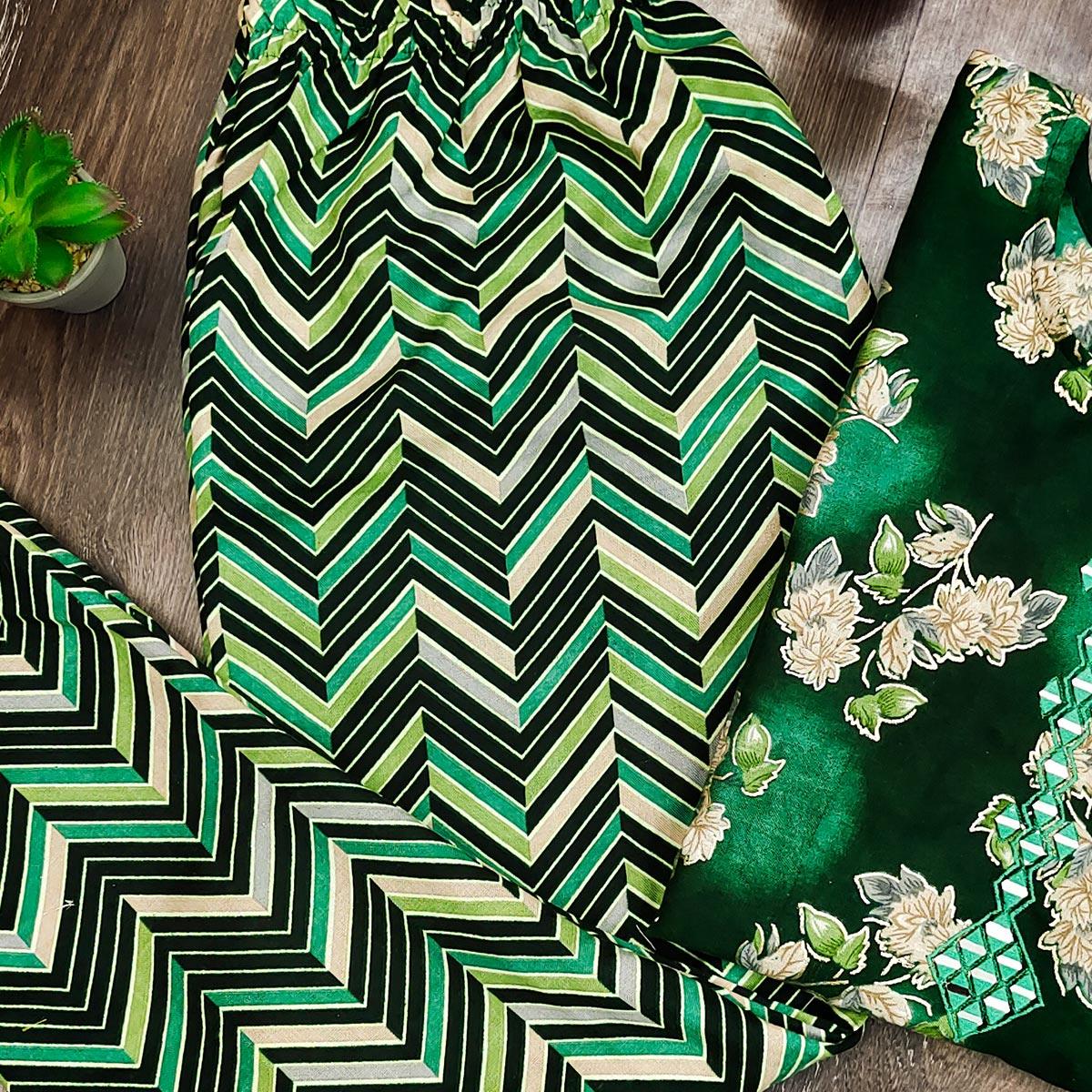 green-casual-wear-mirror-printed-ruby-cotton-kurti-pant-set-136611