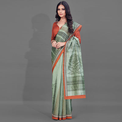 green-casual-wear-printed-bhagalpuri-silk-saree-126464