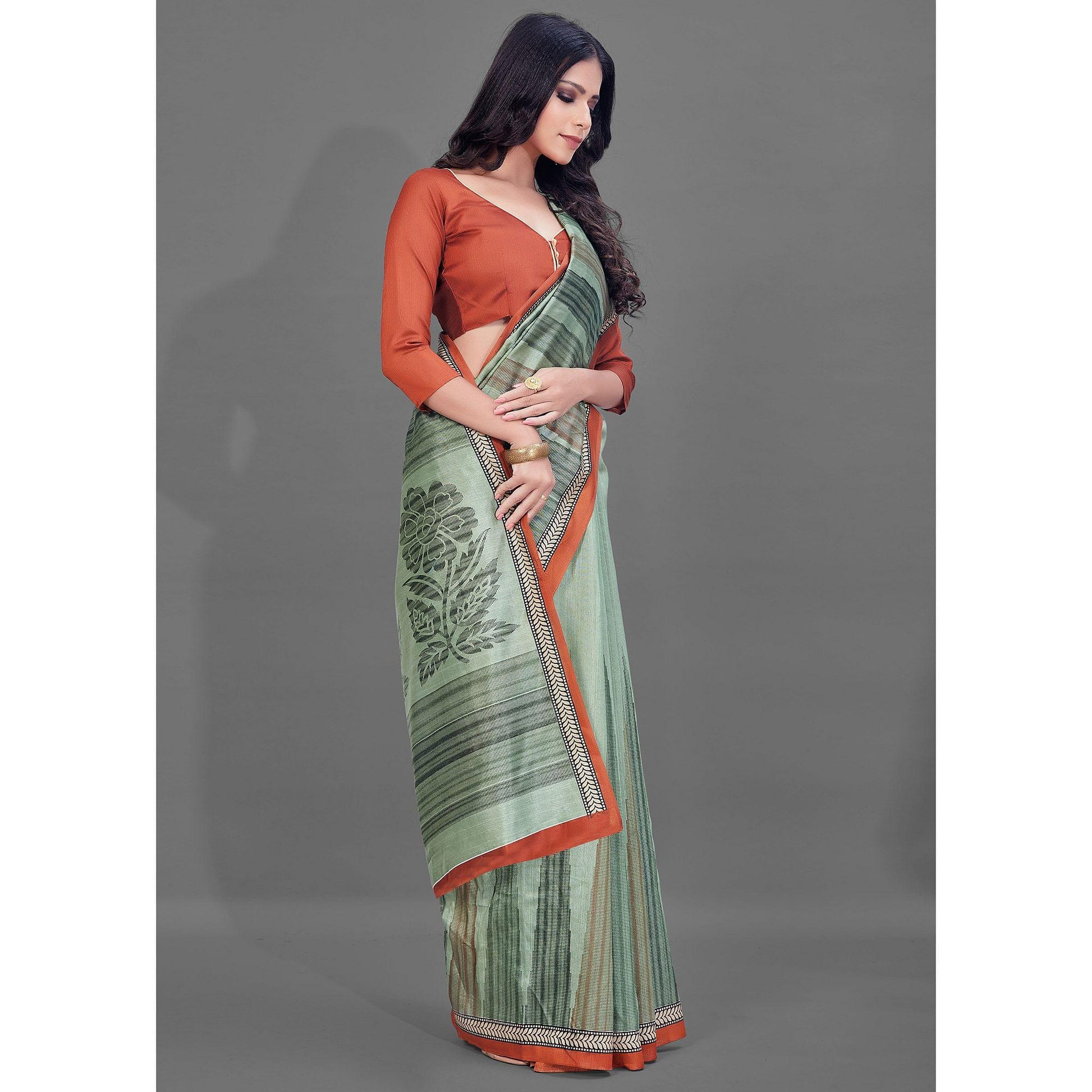 green-casual-wear-printed-bhagalpuri-silk-saree-126464