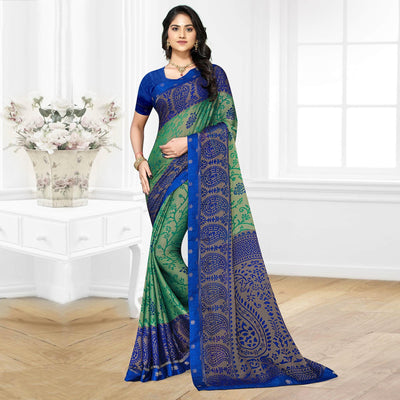 green-casual-wear-printed-brasso-chiffon-saree-136894