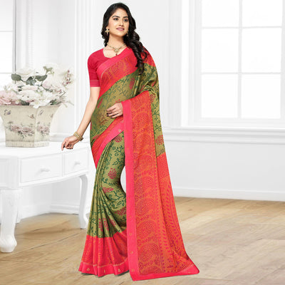 green-casual-wear-printed-brasso-chiffon-saree-136901