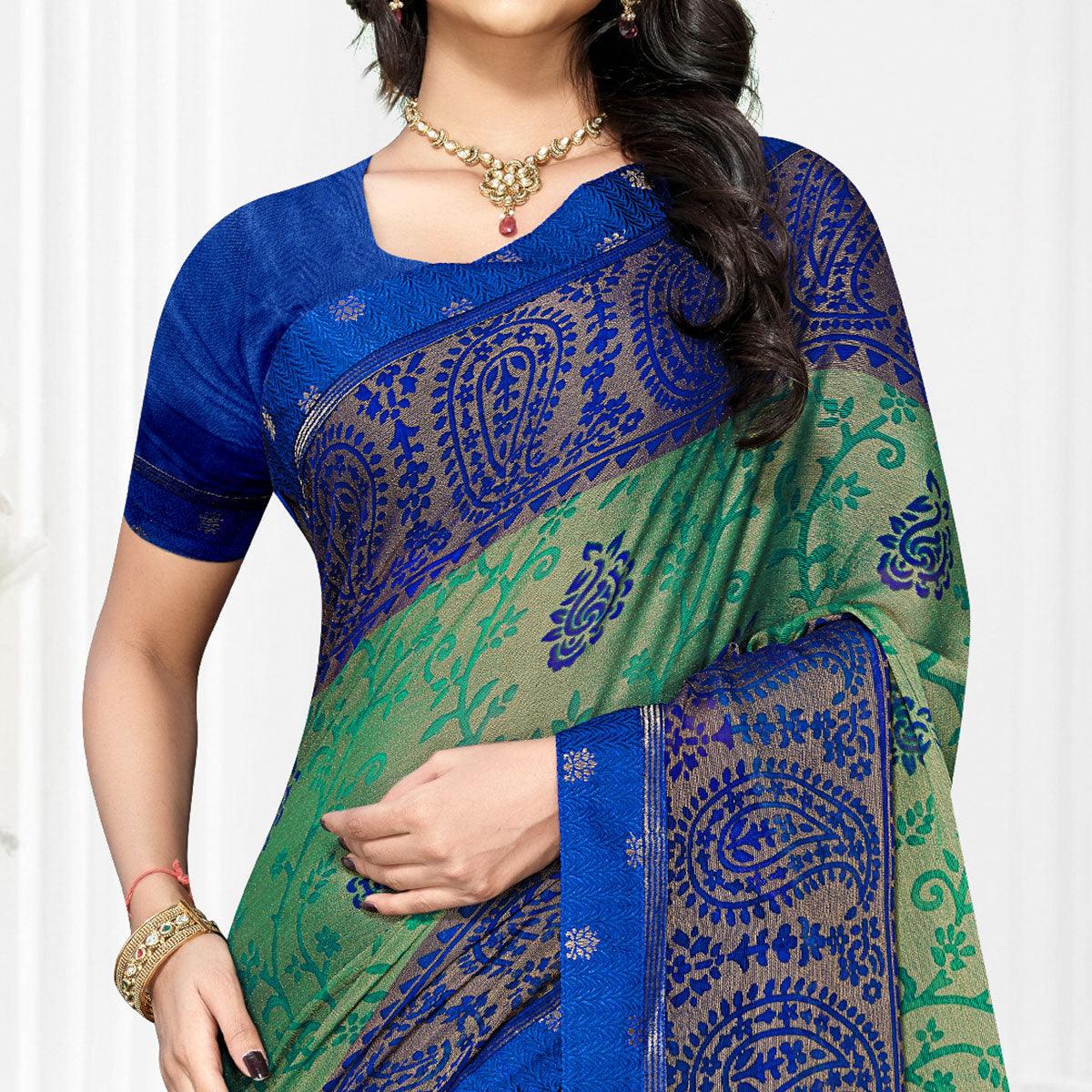 green-casual-wear-printed-brasso-chiffon-saree-136894