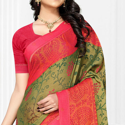 green-casual-wear-printed-brasso-chiffon-saree-136901