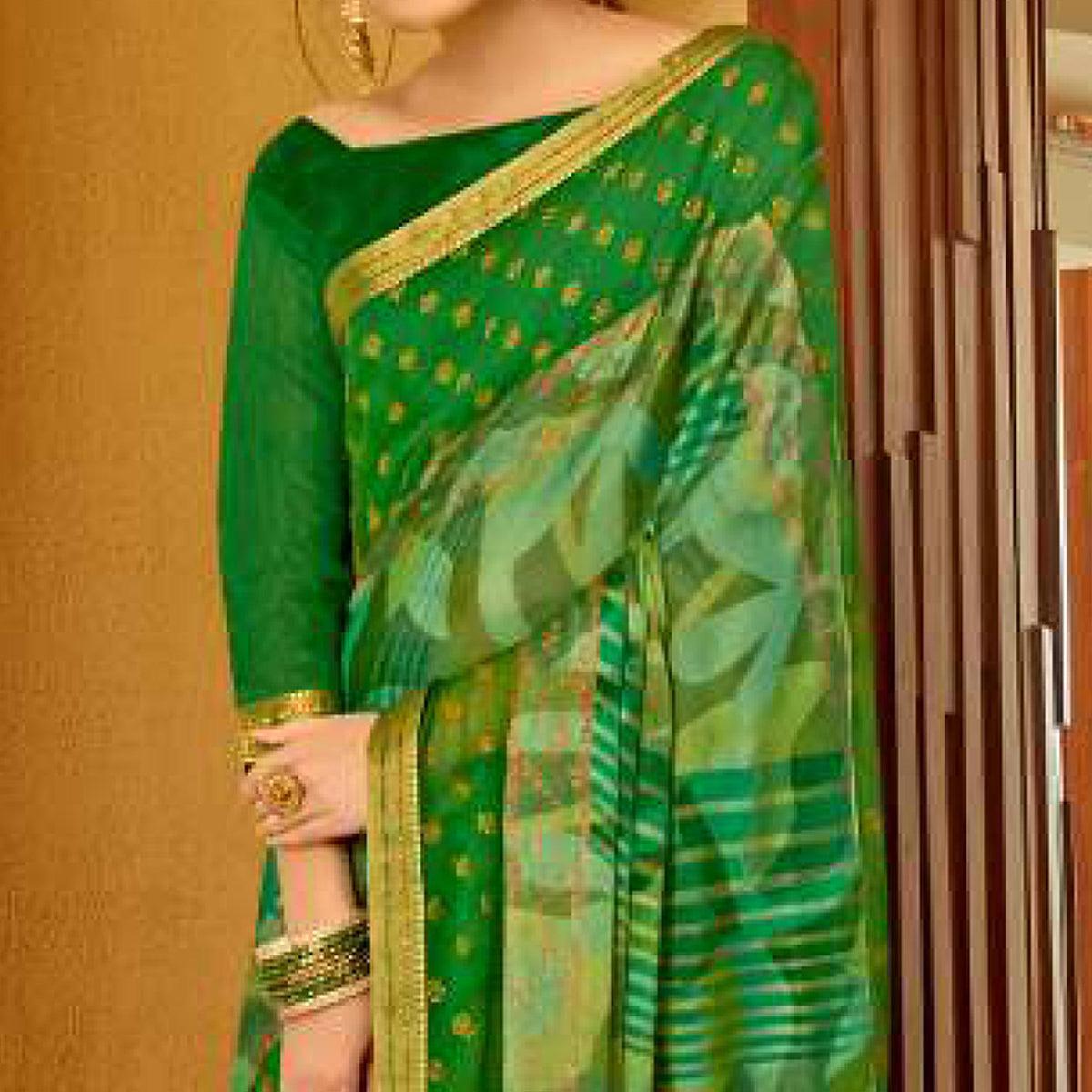 green-casual-wear-printed-brasso-saree-120110