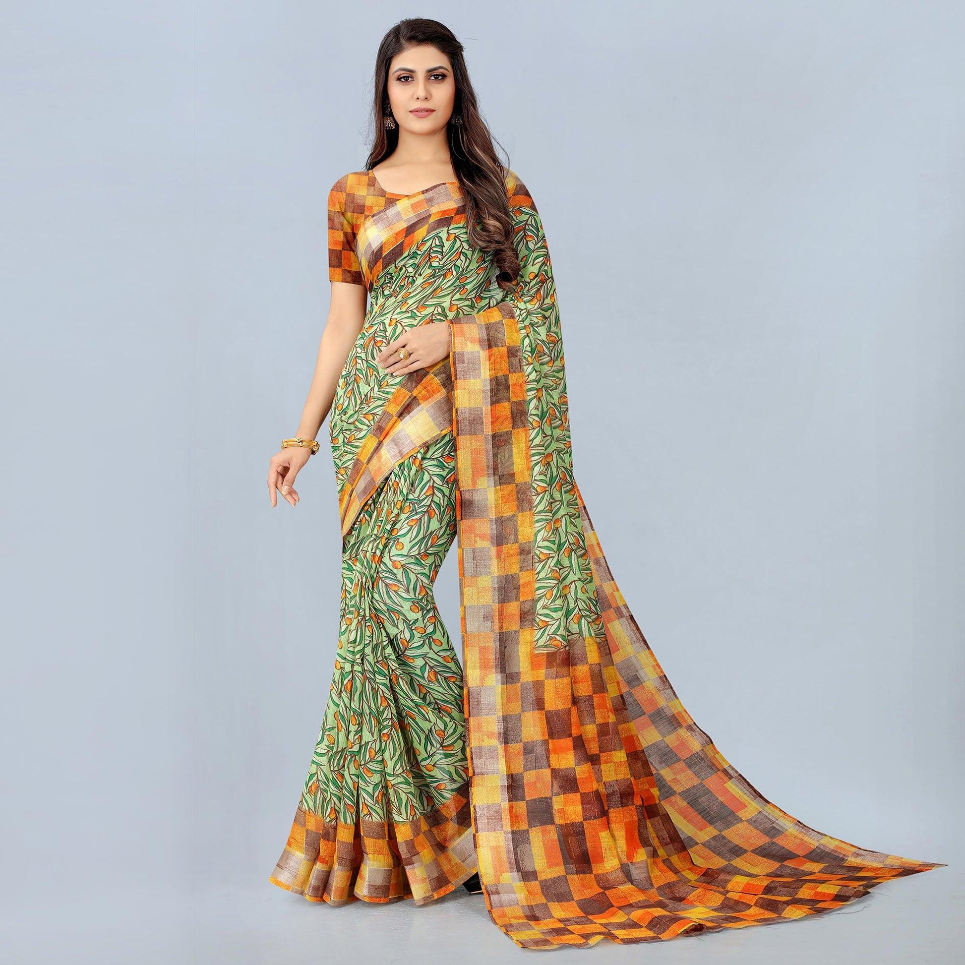green-casual-wear-printed-chanderi-cotton-saree-127835