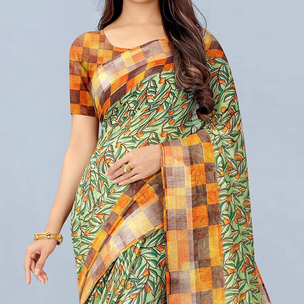 green-casual-wear-printed-chanderi-cotton-saree-127835